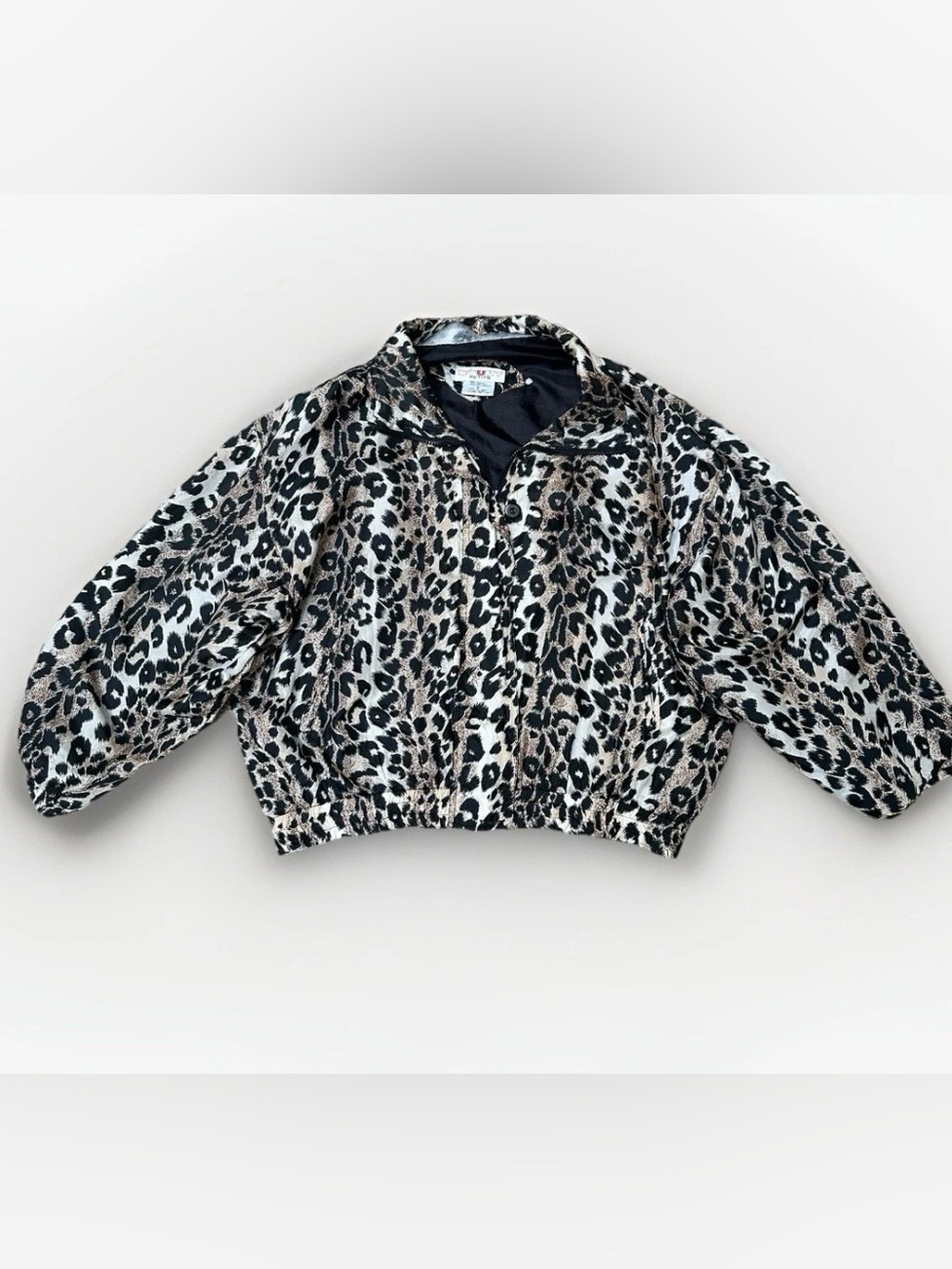 Vintage Women Size L 80s/90s Silk Cheetah Zip Bomber Jacket Baggy Indie Sleaze
